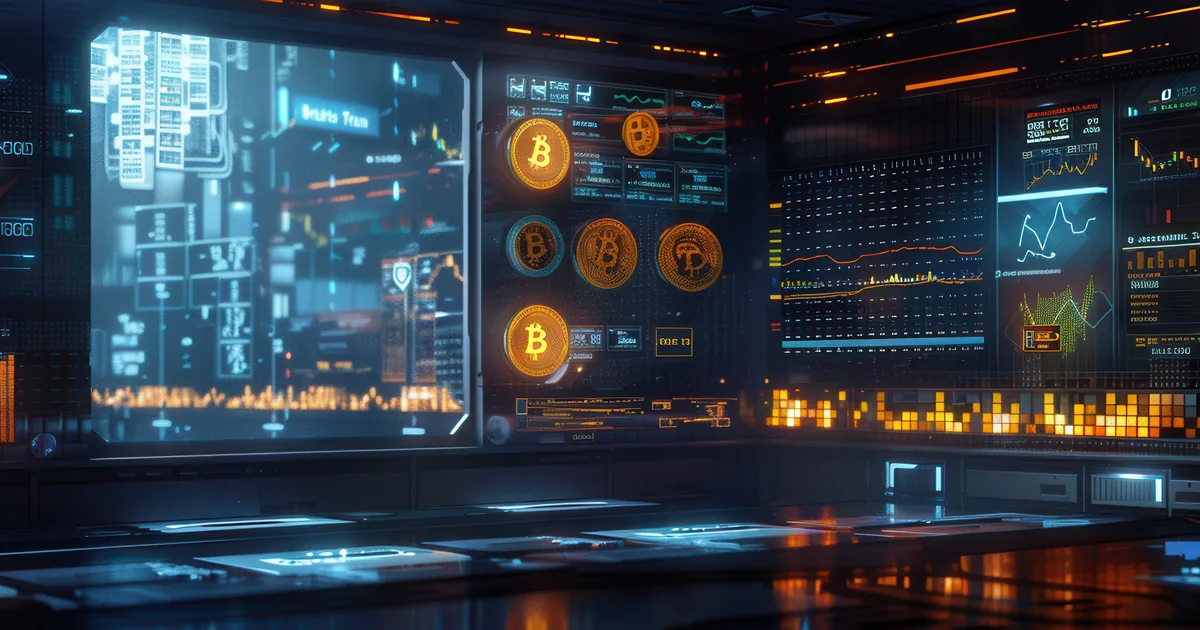 Traders monitoring multiple screens on a major bank trading floor as a Bitcoin ETF achieves record first-week assets.