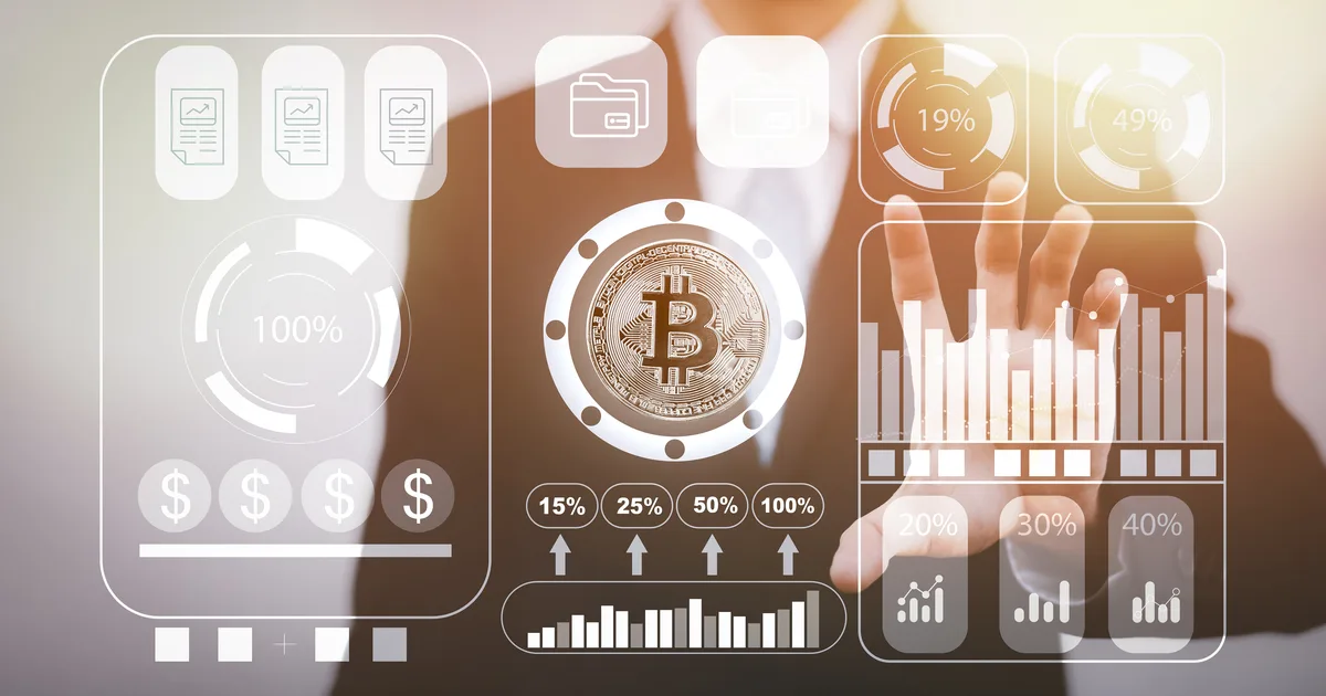 Financial analyst reviewing institutional cryptocurrency portfolio allocation data on a digital dashboard.